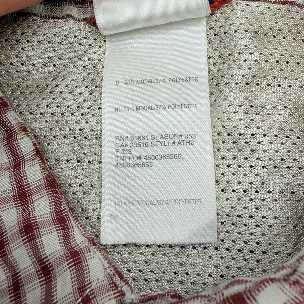 The North Face Button Down Flannel Shirt Red Plaid Mens LARGE Check Zip Pocket